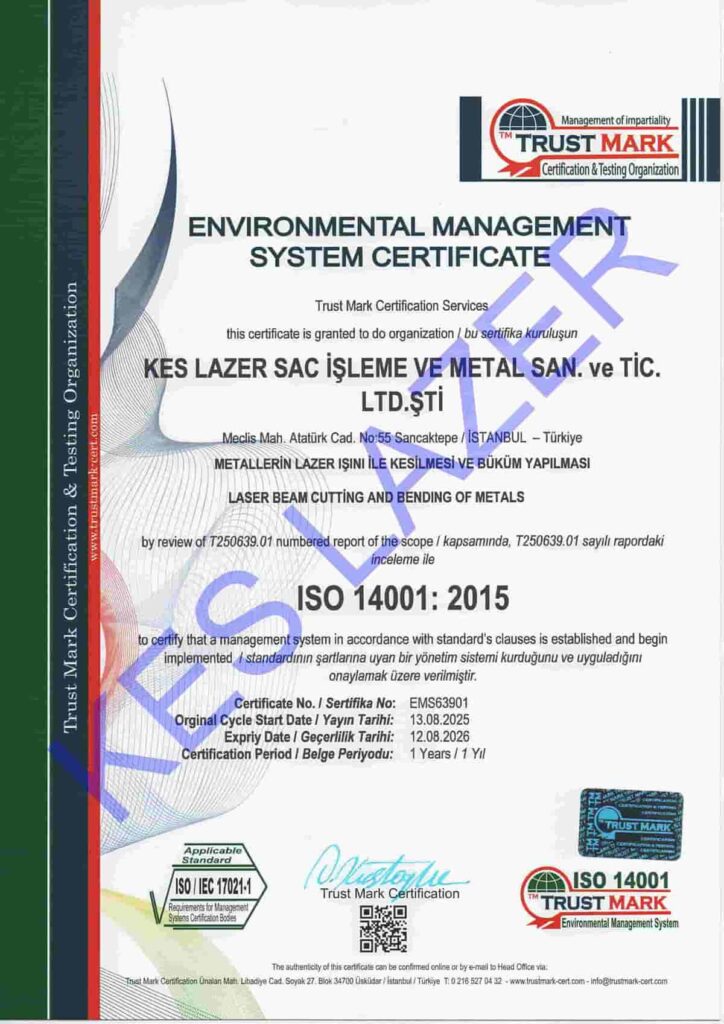 Kes Lazer ISO 14001 Sertifikası
