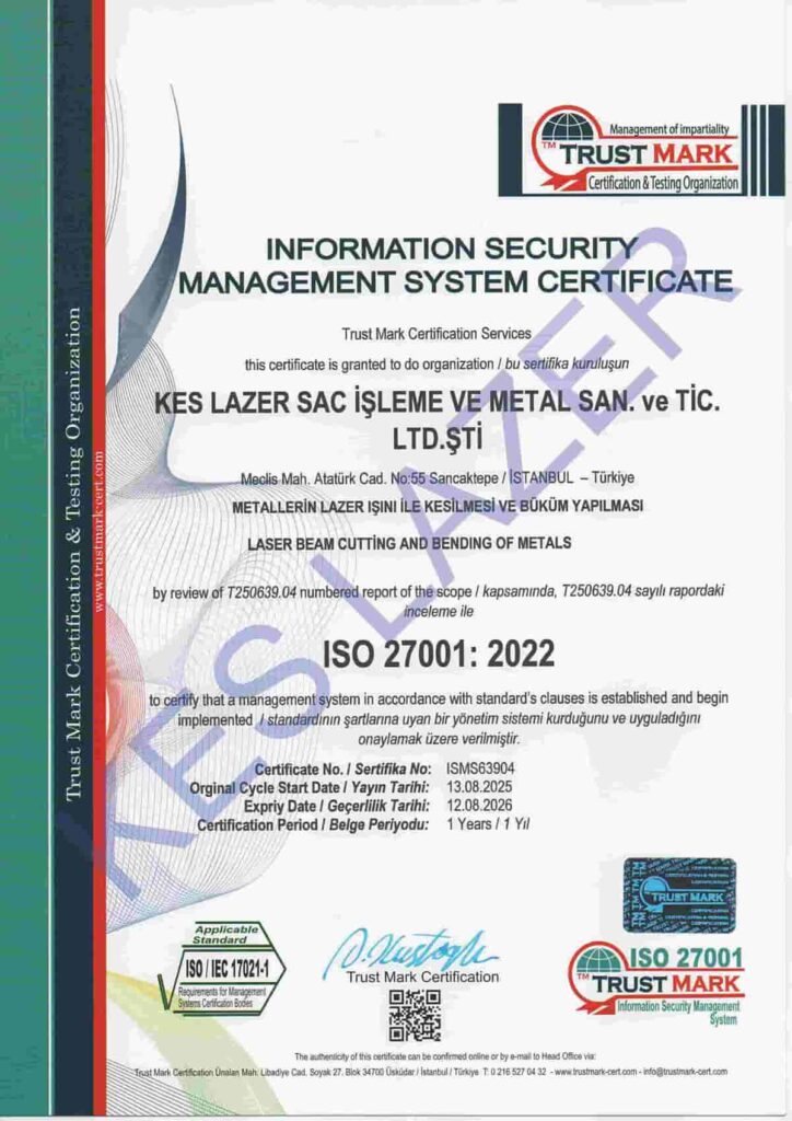 Kes Lazer ISO 27001 Sertifikası